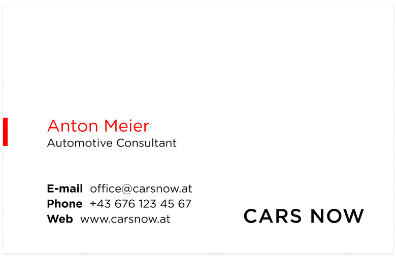 Cars now business card frontside
