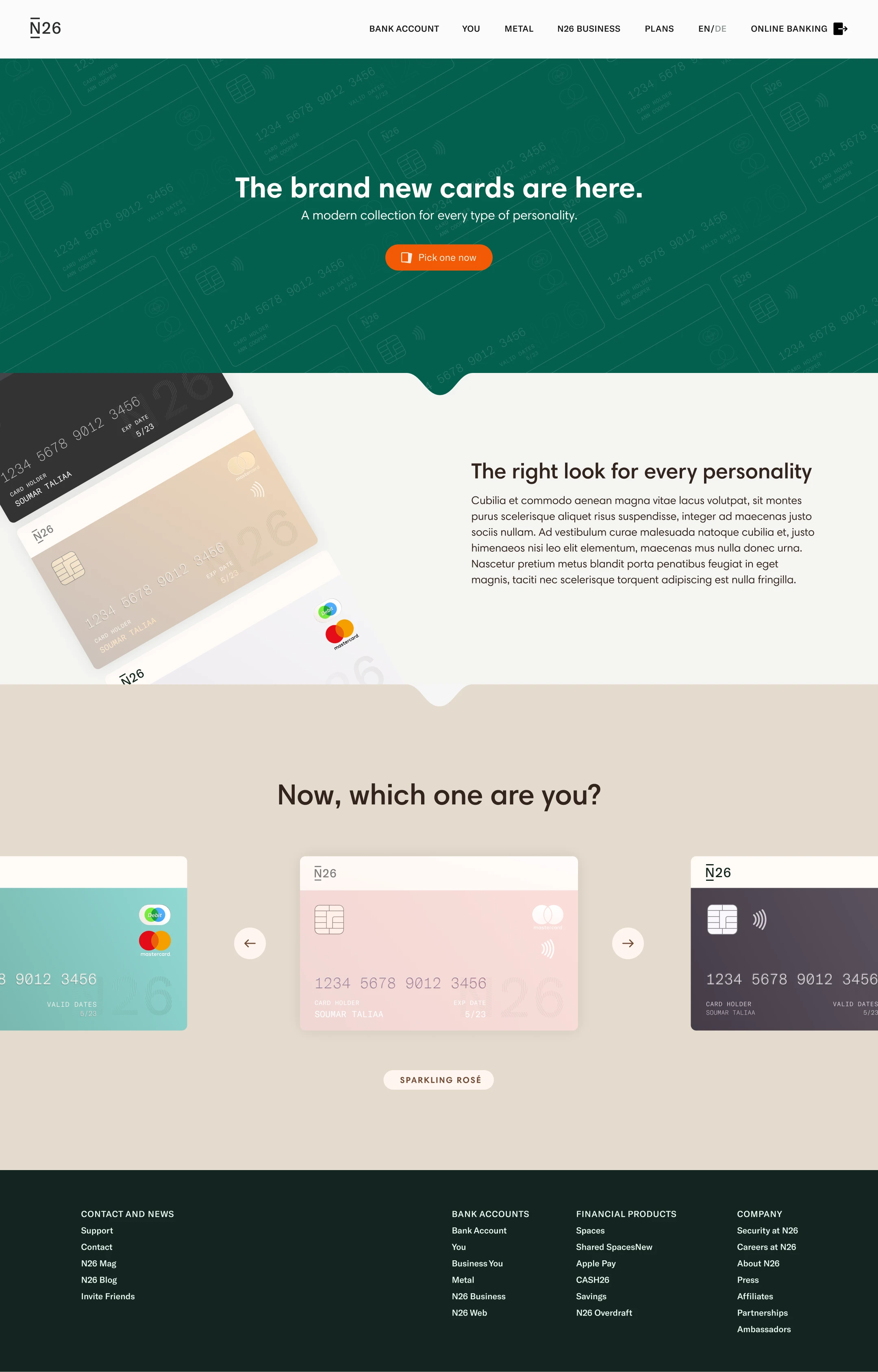 N26 landing page credit cards