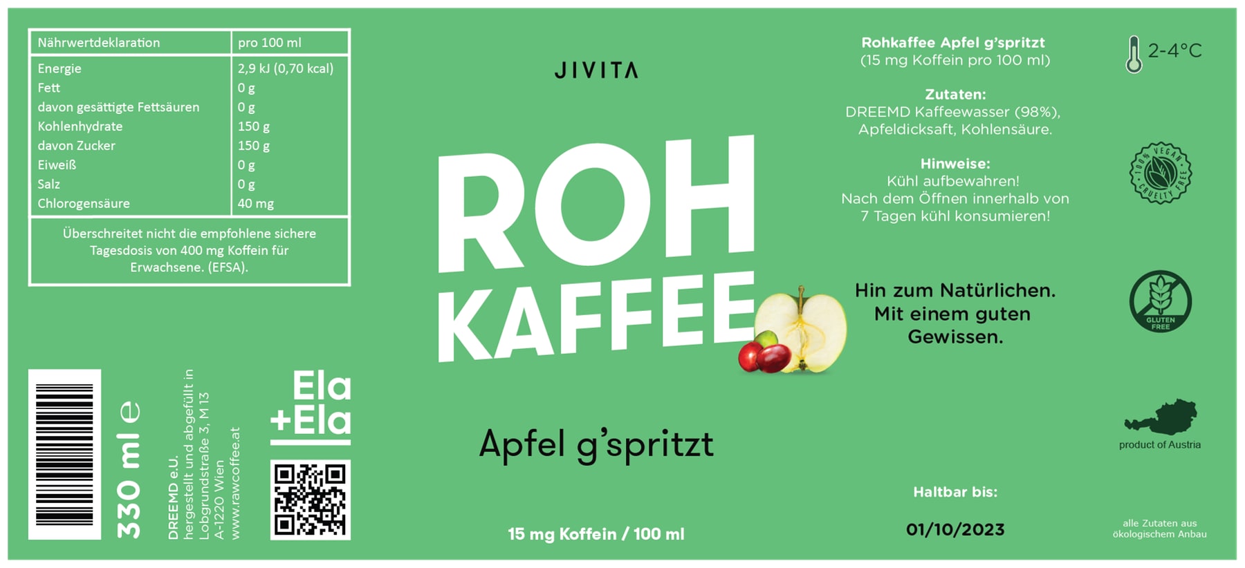 Label design for the apple-flavored raw coffee beverage