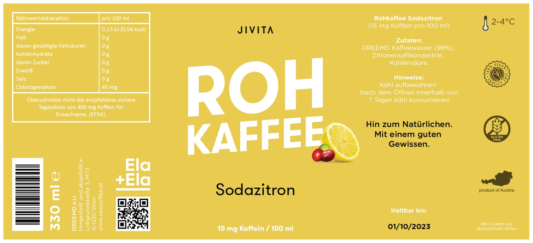 Label design for the lemon-flavored raw coffee beverage