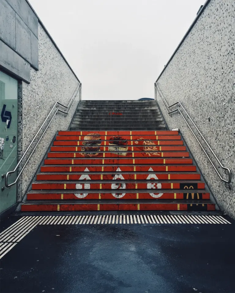McDonalds ad printed on a staircase.