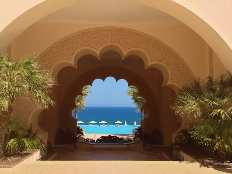 Infinity pool view of a hotel in Oman.