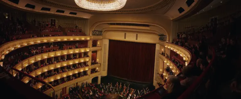 Inside view panorama shot of the Vienna State Opera.